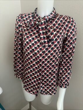 Marc by Marc Jacobs Geometric Tie-Neck Blouse - Red/Teal/Black/Cream